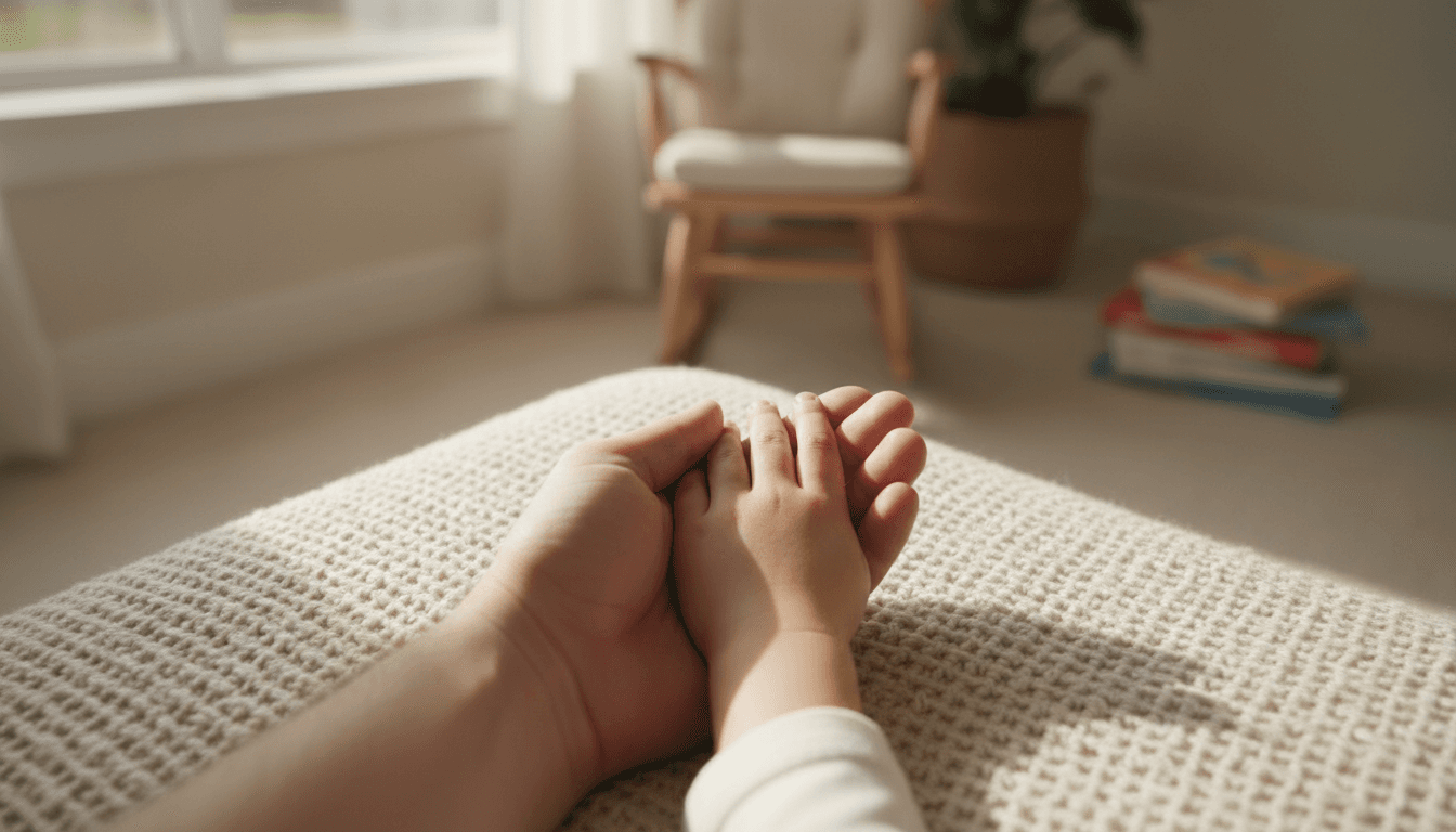 Parent and child's hands clasped together in a moment of trust and connection