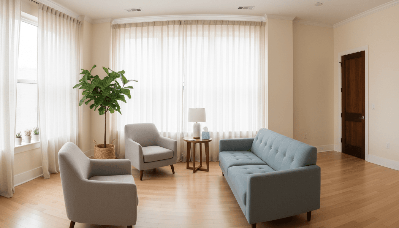 Warm professional therapy office environment