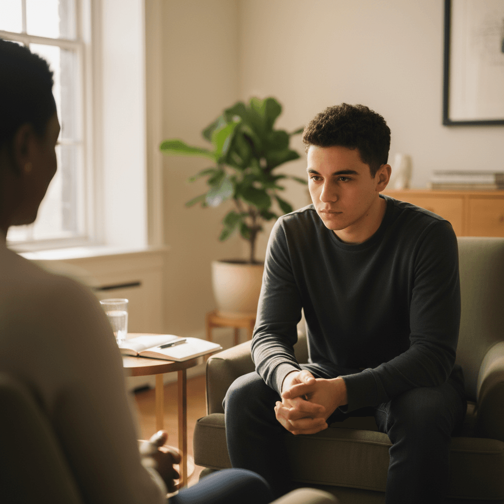 Therapist in consultation with young client